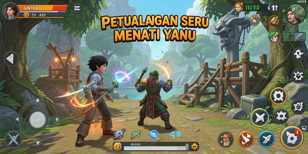 Tampilan gameplay menegangkan dalam GN168 saat menjelajahi dunia petualangan.