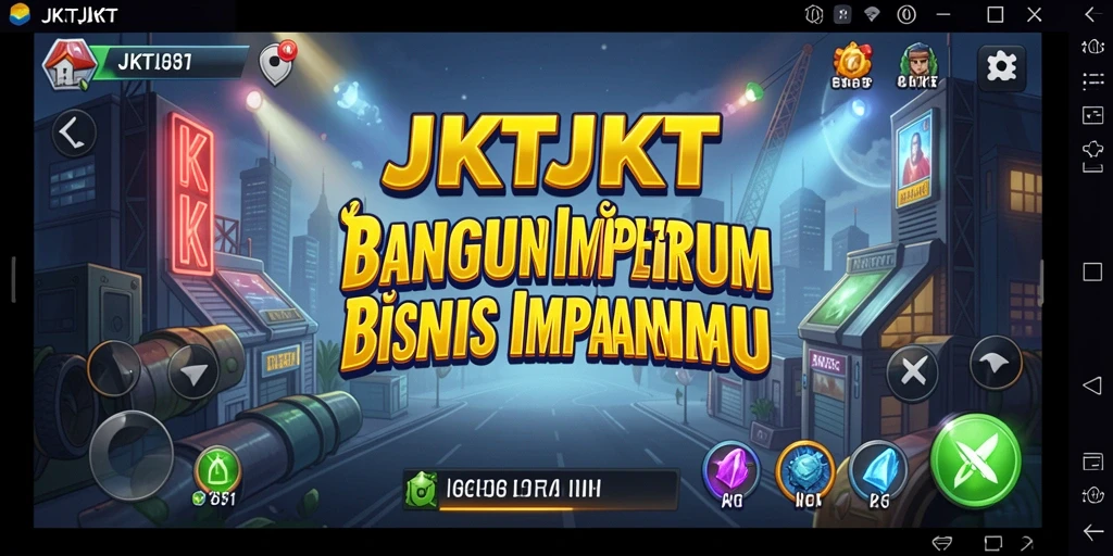Tangkapan layar utama gameplay JKTJKT yang menunjukkan manajemen bisnis.