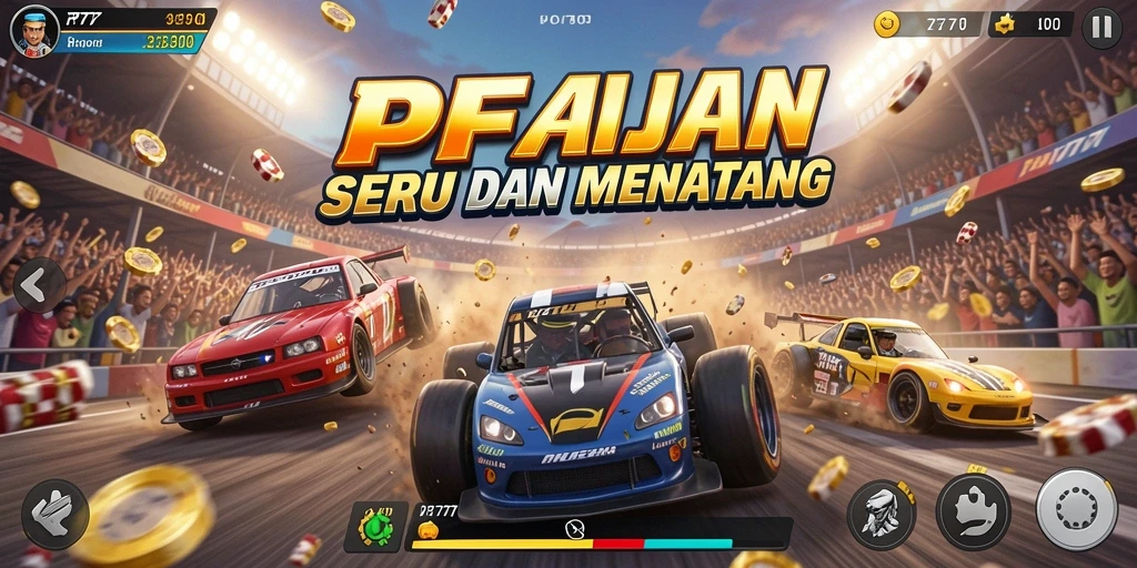 Tampilan gameplay PF777 dengan aksi balapan yang intens.