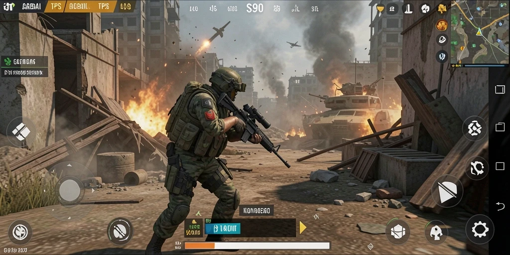 Tangkapan layar utama S80 menunjukkan pertempuran yang intens dalam game TPS.