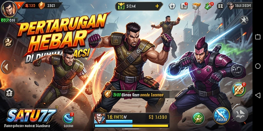Tampilan gameplay menegangkan SATU77 dengan aksi cepat dan strategi mendalam.