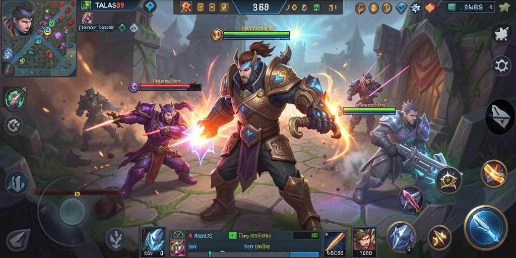 Screenshot gameplay TALAS89 menampilkan pertempuran epik antara dua tim.